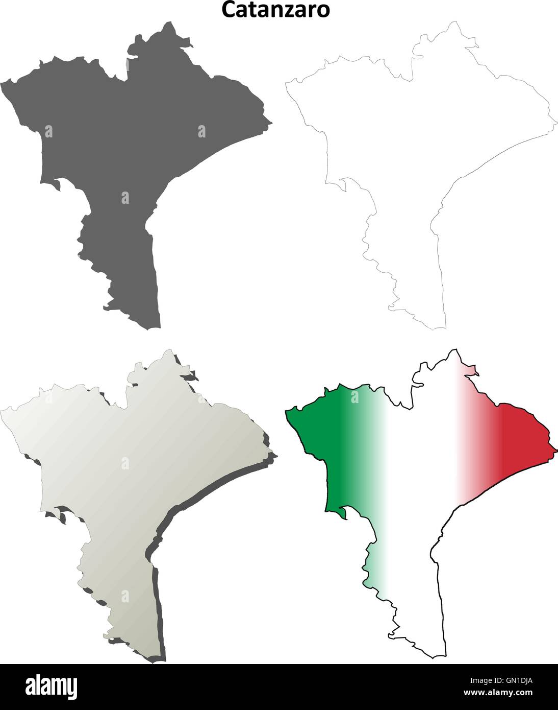 Catanzaro blank dettagliata mappa di contorno impostato Illustrazione Vettoriale