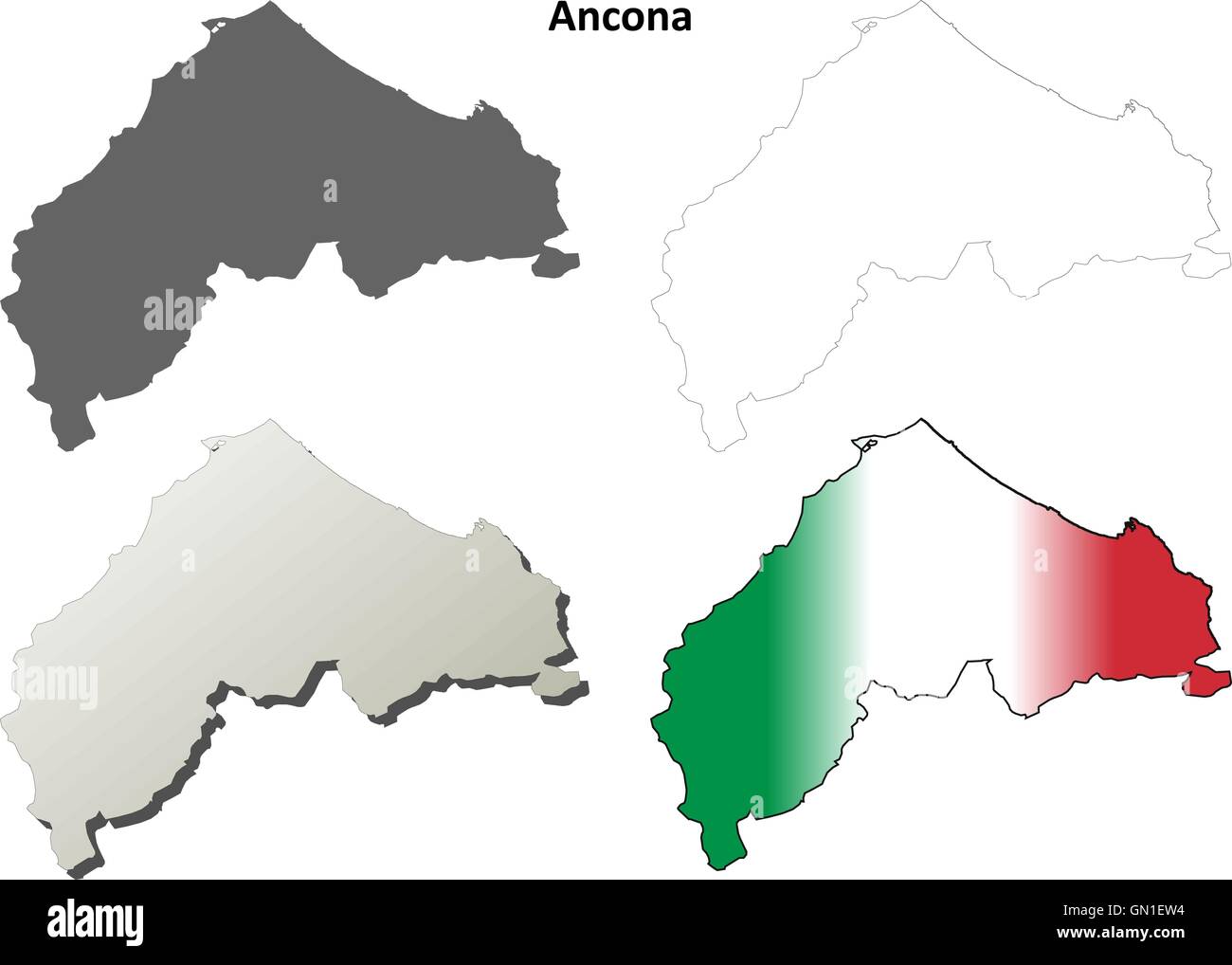 Ancona blank dettagliata mappa di contorno impostato Illustrazione Vettoriale