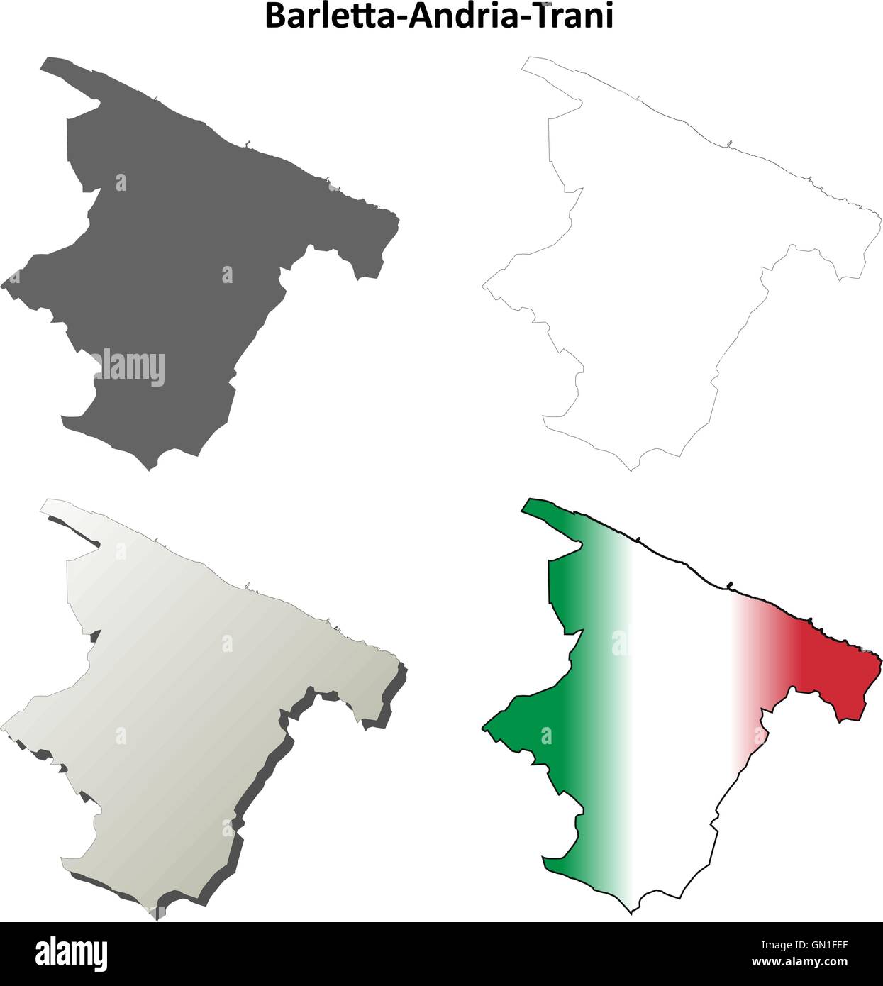 Barletta-Andria-Trani blank dettagliata mappa di contorno impostato Illustrazione Vettoriale
