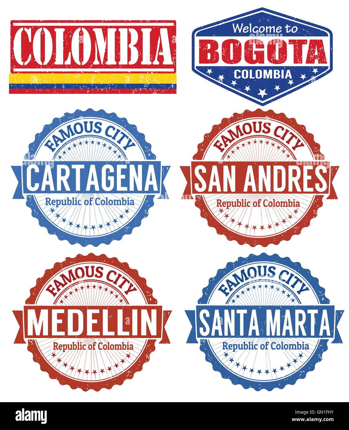 Città della Colombia di timbri Illustrazione Vettoriale