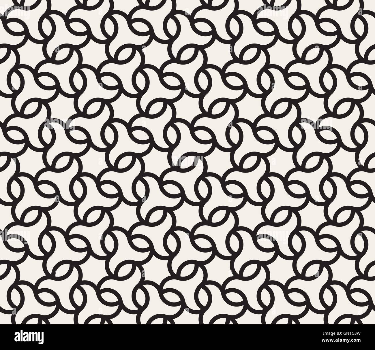 Vector Seamless in bianco e nero geometrico linea arrotondata esagonale Pizzo Stella disegno a griglia Illustrazione Vettoriale