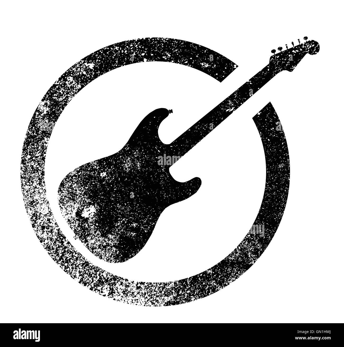 Nero inchiostro chitarra timbro Illustrazione Vettoriale