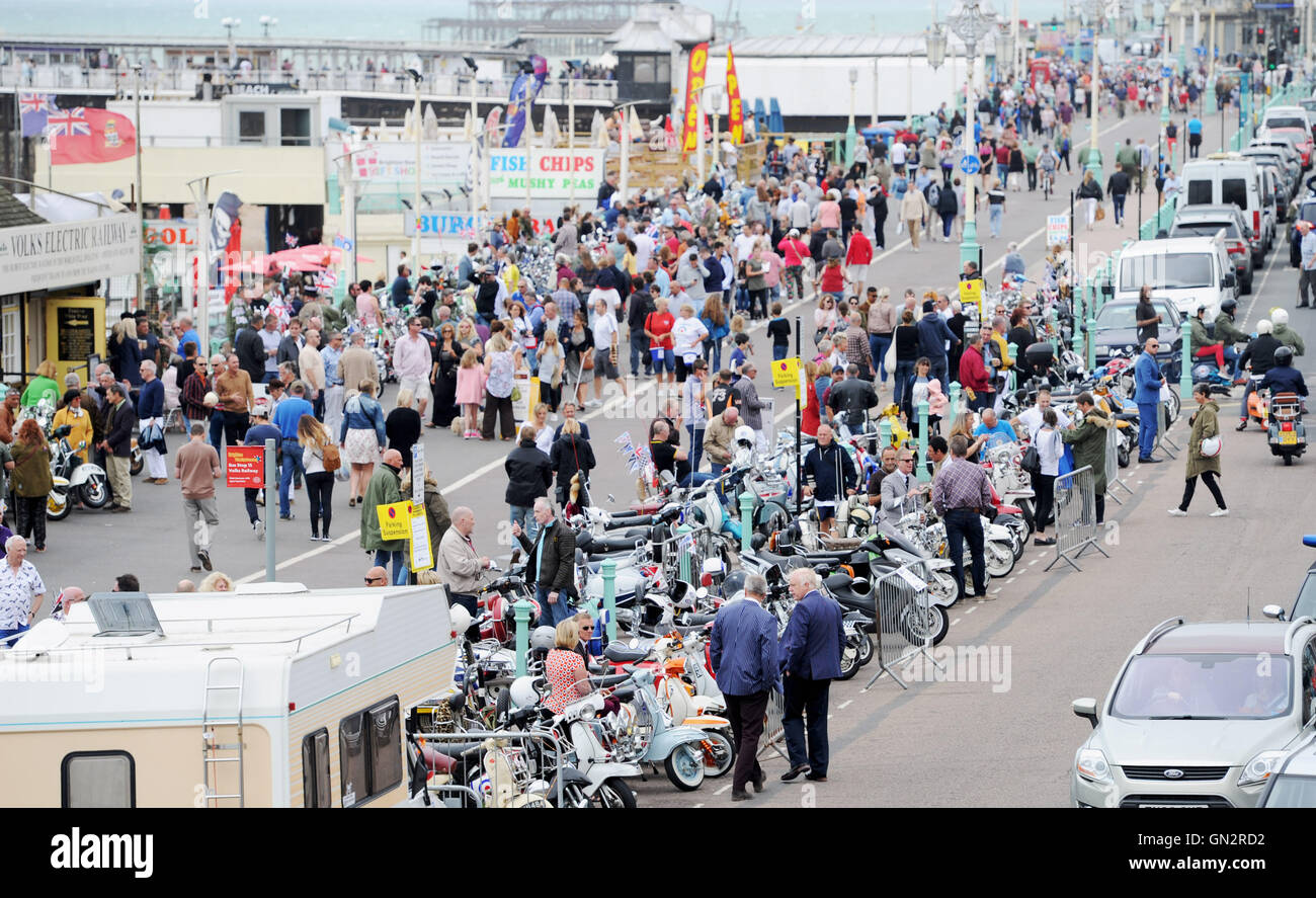 Brighton, Regno Unito. 28 Agosto, 2016. Migliaia di mods e i loro scooter in Brighton oggi per il weekend festivo che partecipano ai corsi annuali di Mod Weekender evento sul lungomare Credito: Simon Dack/Alamy Live News Foto Stock Brighton, Regno Unito. 28 Agosto, 2016. Migliaia di mods e i loro scooter in Brighton oggi per il weekend festivo che partecipano ai corsi annuali di Mod Weekender evento sul lungomare Credito: Simon Dack/Alamy Live News Foto Stock