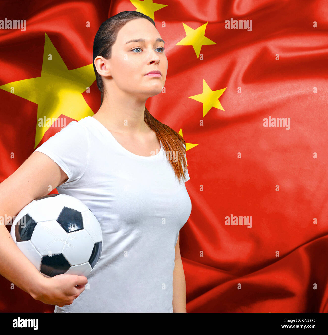 Orgogliosa donna tifoso della Cina Foto Stock