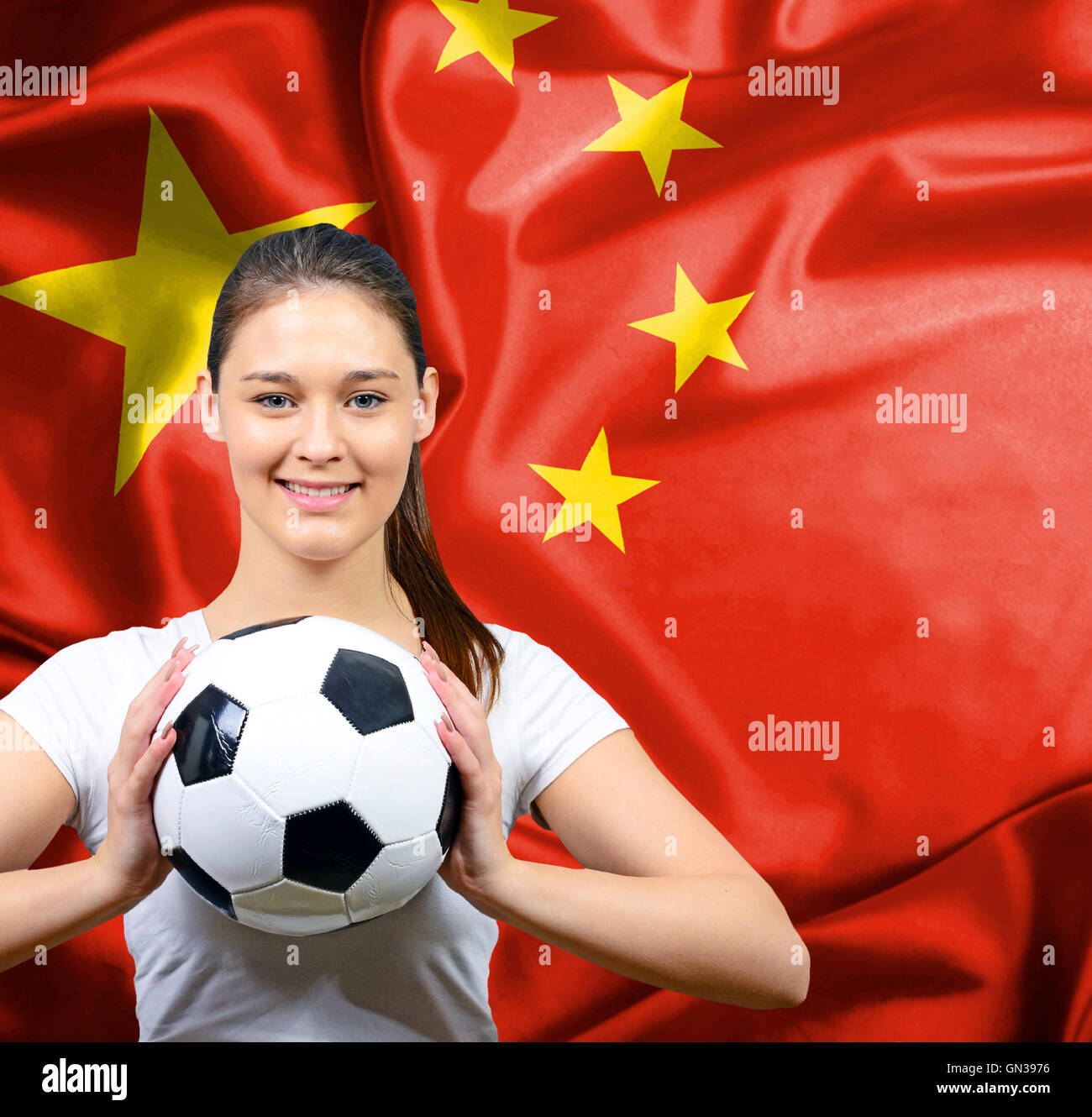 Orgogliosa donna tifoso della Cina Foto Stock