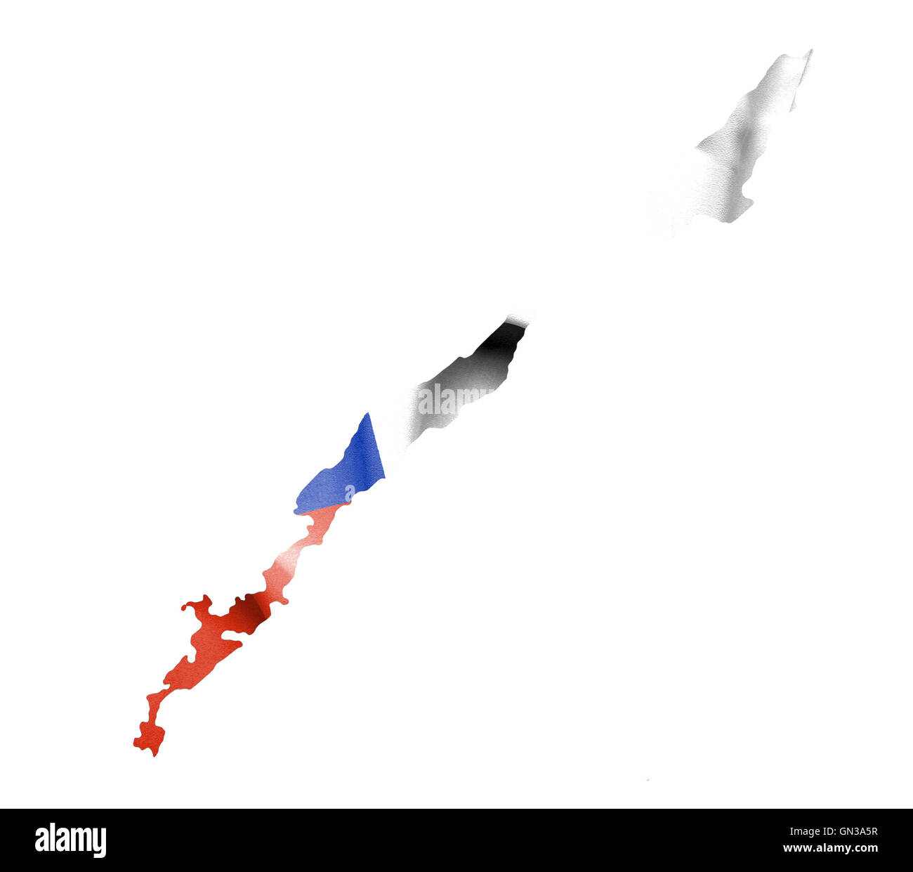 Mappa di Cile con sventola bandiera isolato su bianco Foto Stock