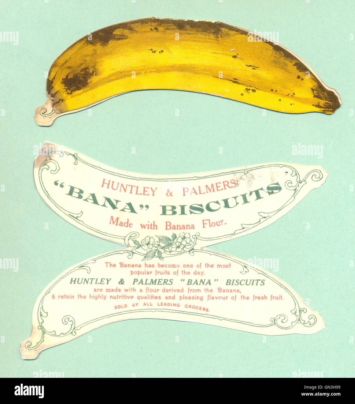 Dare promozionali di distanza per Huntley & Palmers 'Bana' Biscotti Foto Stock