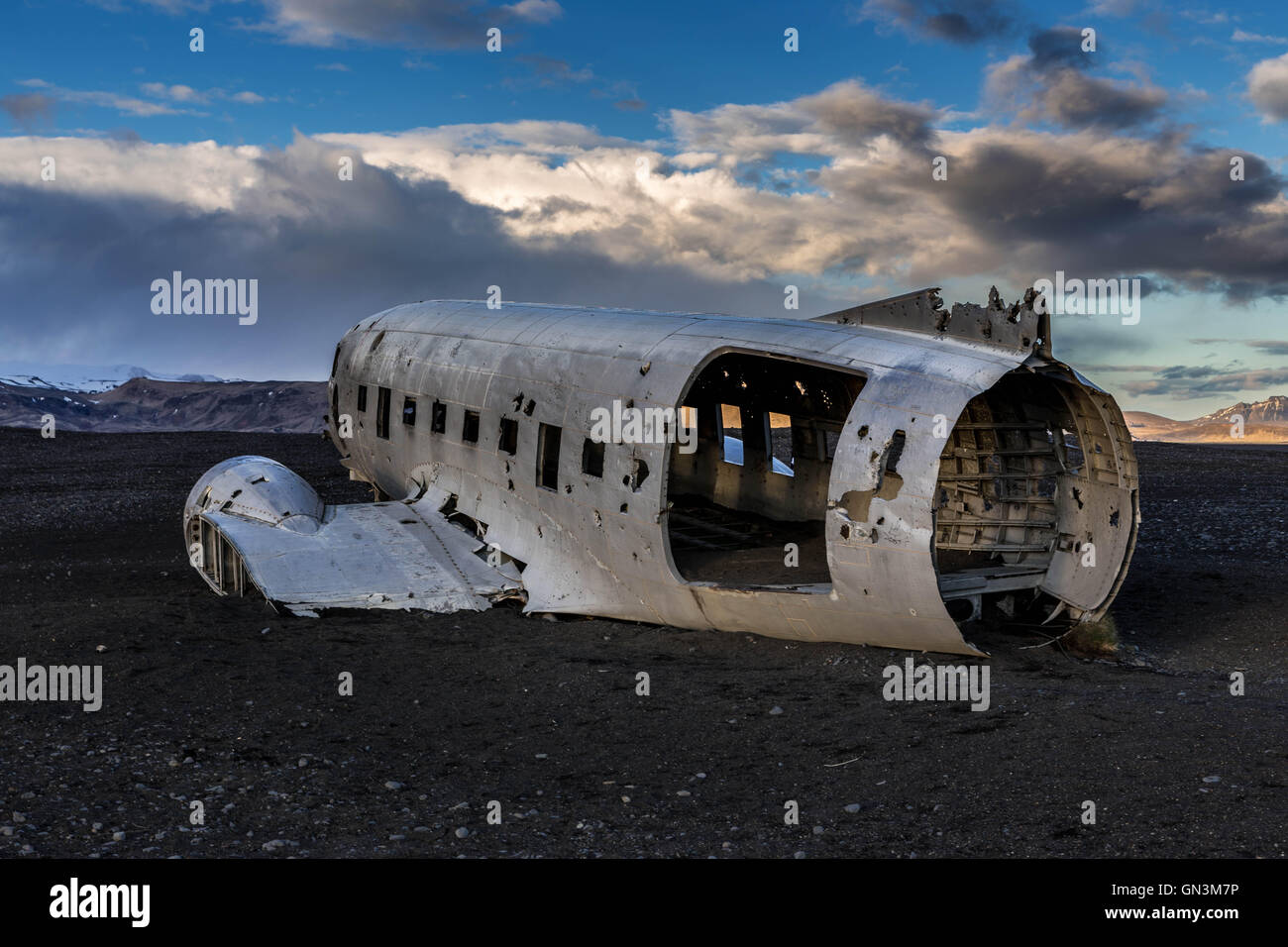 DC-3 US Navy piano relitto Crash Site in Vik, Islanda Foto Stock