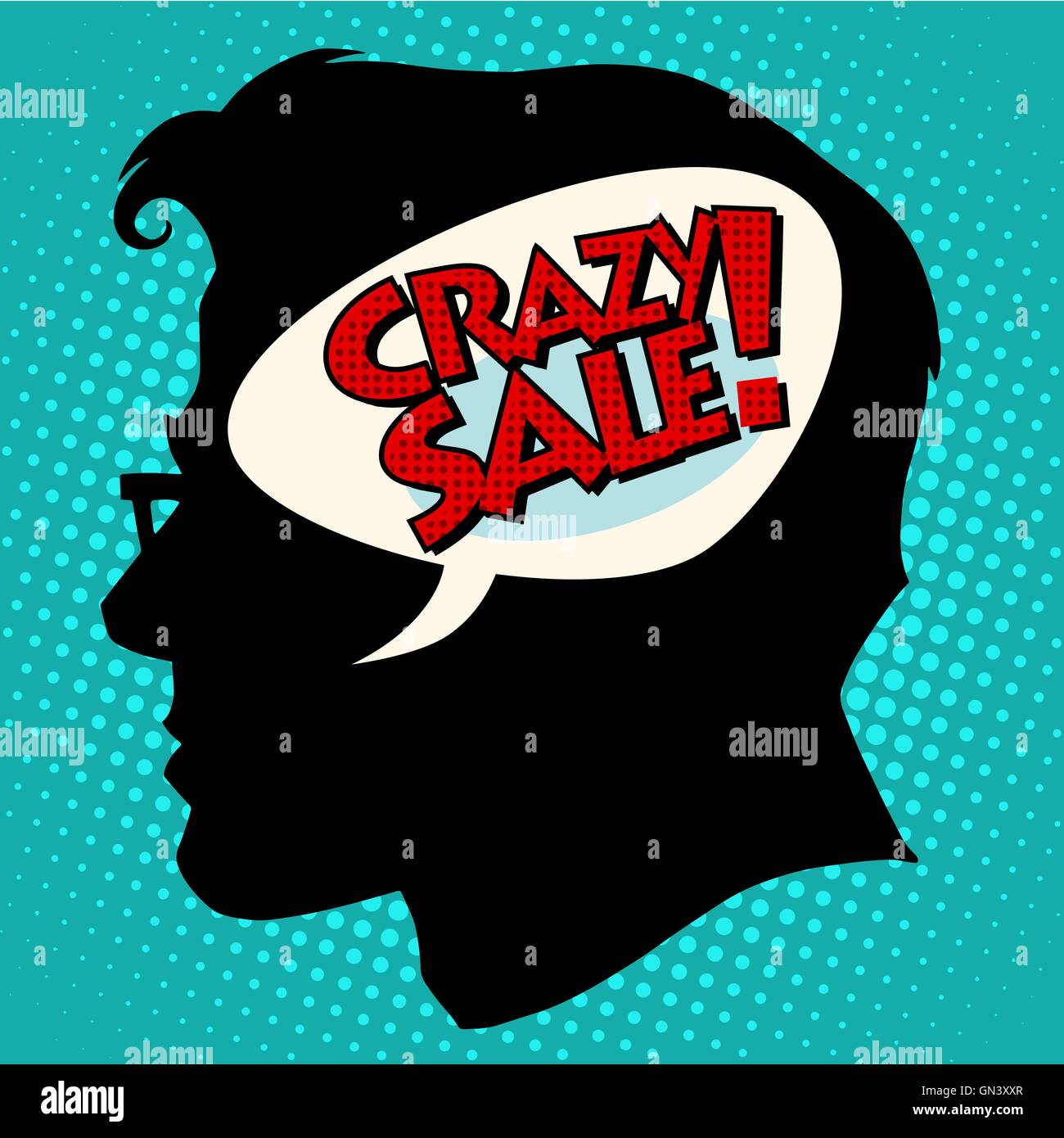 Crazy vendita pensieri testa Illustrazione Vettoriale