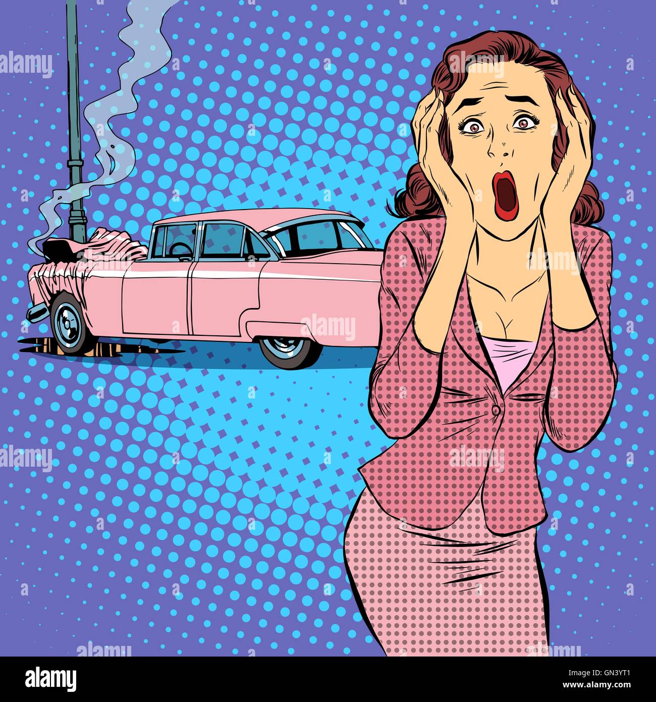 Driver femmina incidente di automobile Illustrazione Vettoriale
