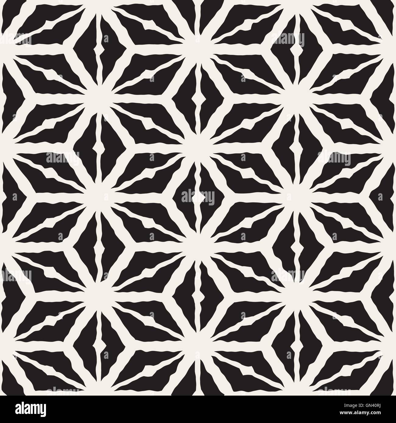 Vector Seamless in bianco e nero dipinto a mano linea triangolo geometrico Rhombus disegno a griglia Illustrazione Vettoriale