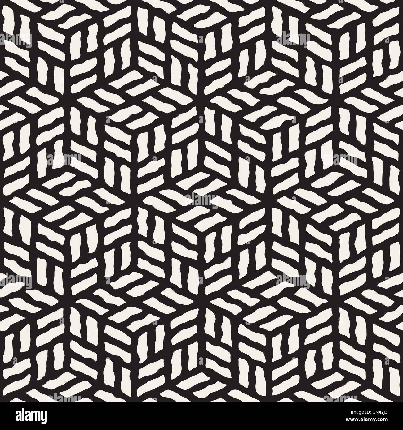 Vector Seamless in bianco e nero dipinto a mano linea rombo geometrico marciapiede Pattern Illustrazione Vettoriale