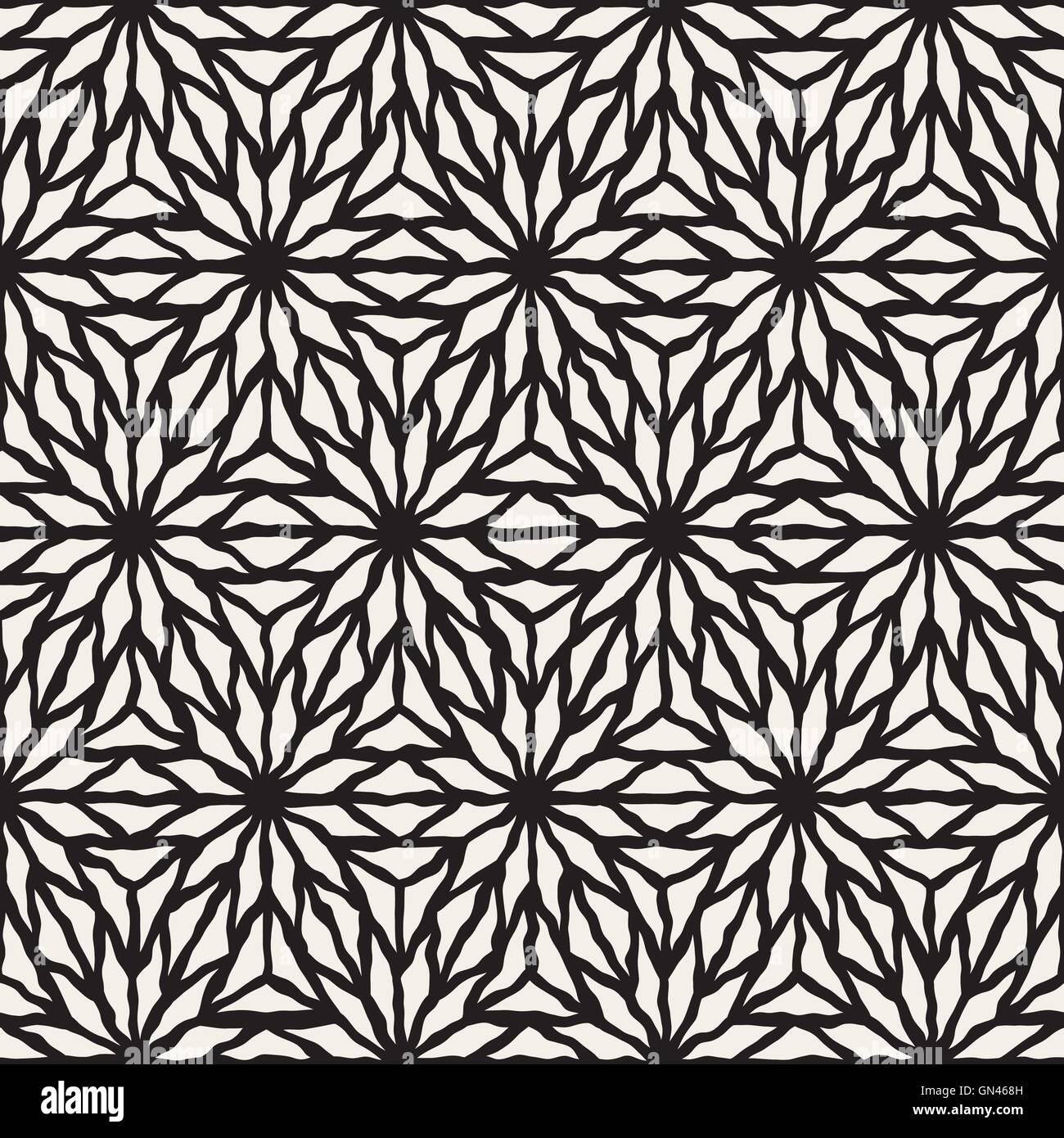Vector Seamless in bianco e nero dipinte a mano geometrica della linea modello a stella Illustrazione Vettoriale