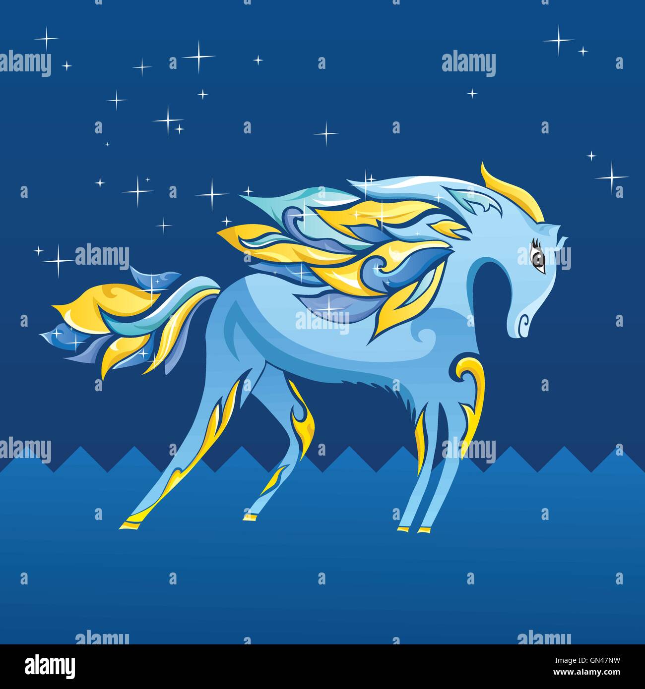 Blu notte illustrazione del cavallo Illustrazione Vettoriale