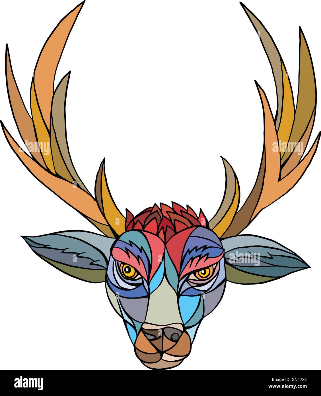 Red Stag Cervo mosaico di testa Illustrazione Vettoriale