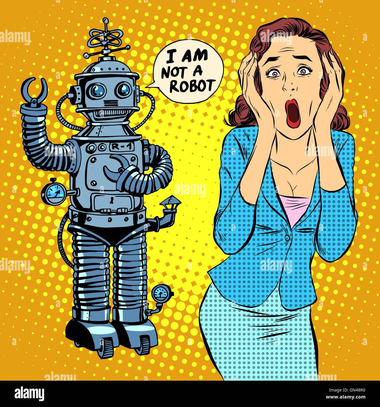 Fantascienza robot horror donna panico Illustrazione Vettoriale