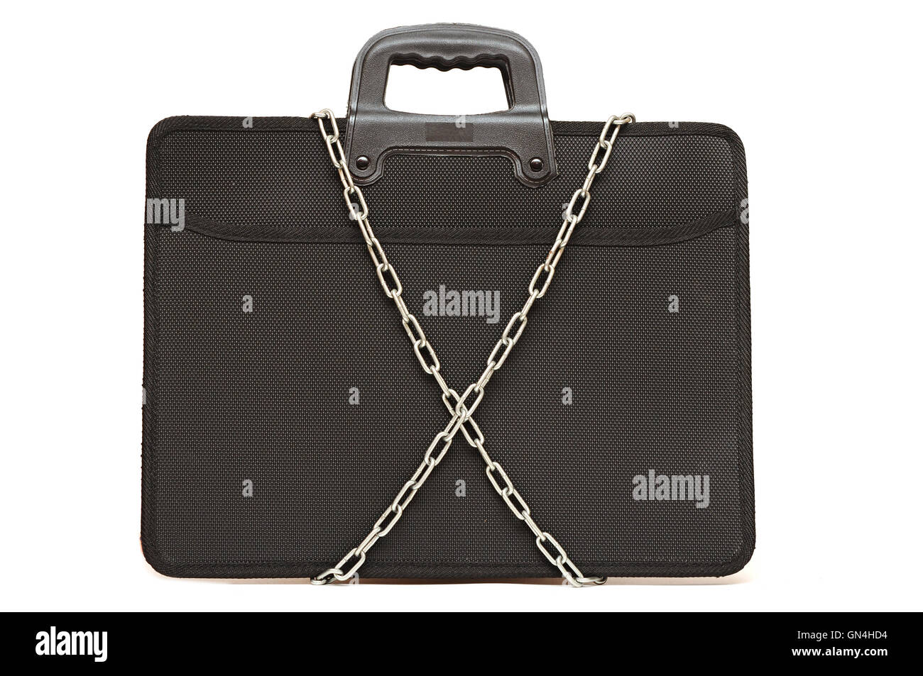 Secret business briefcase bloccato con catena forte Foto Stock