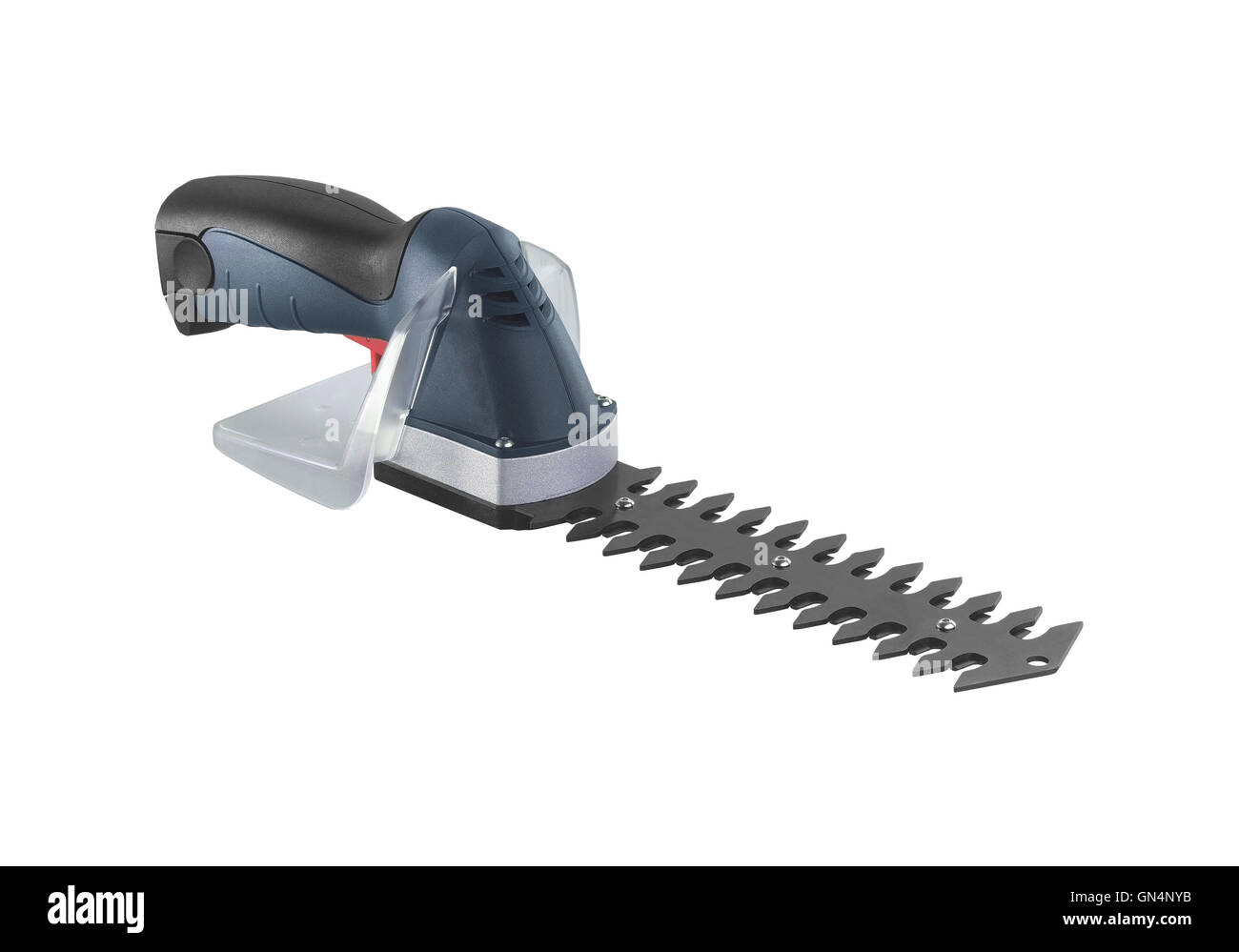 Sega elettrica sotto lo sfondo bianco Foto Stock