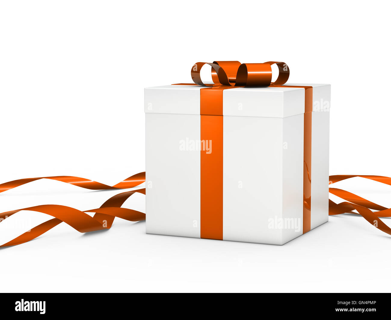 Confezione regalo bianca nastro arancione Foto Stock