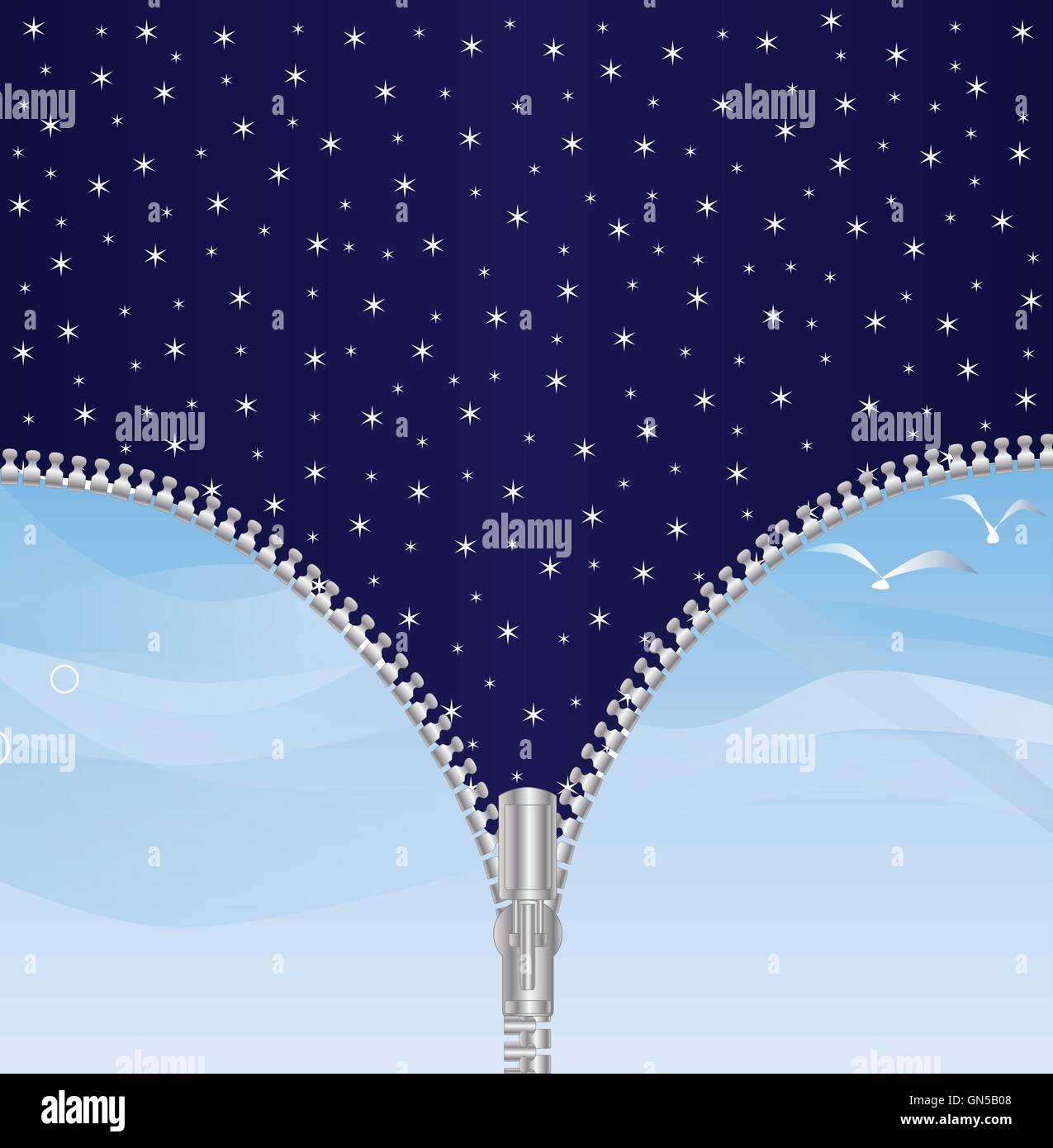 Una chiusura lampo in apertura di giornata e scene notturne Illustrazione Vettoriale
