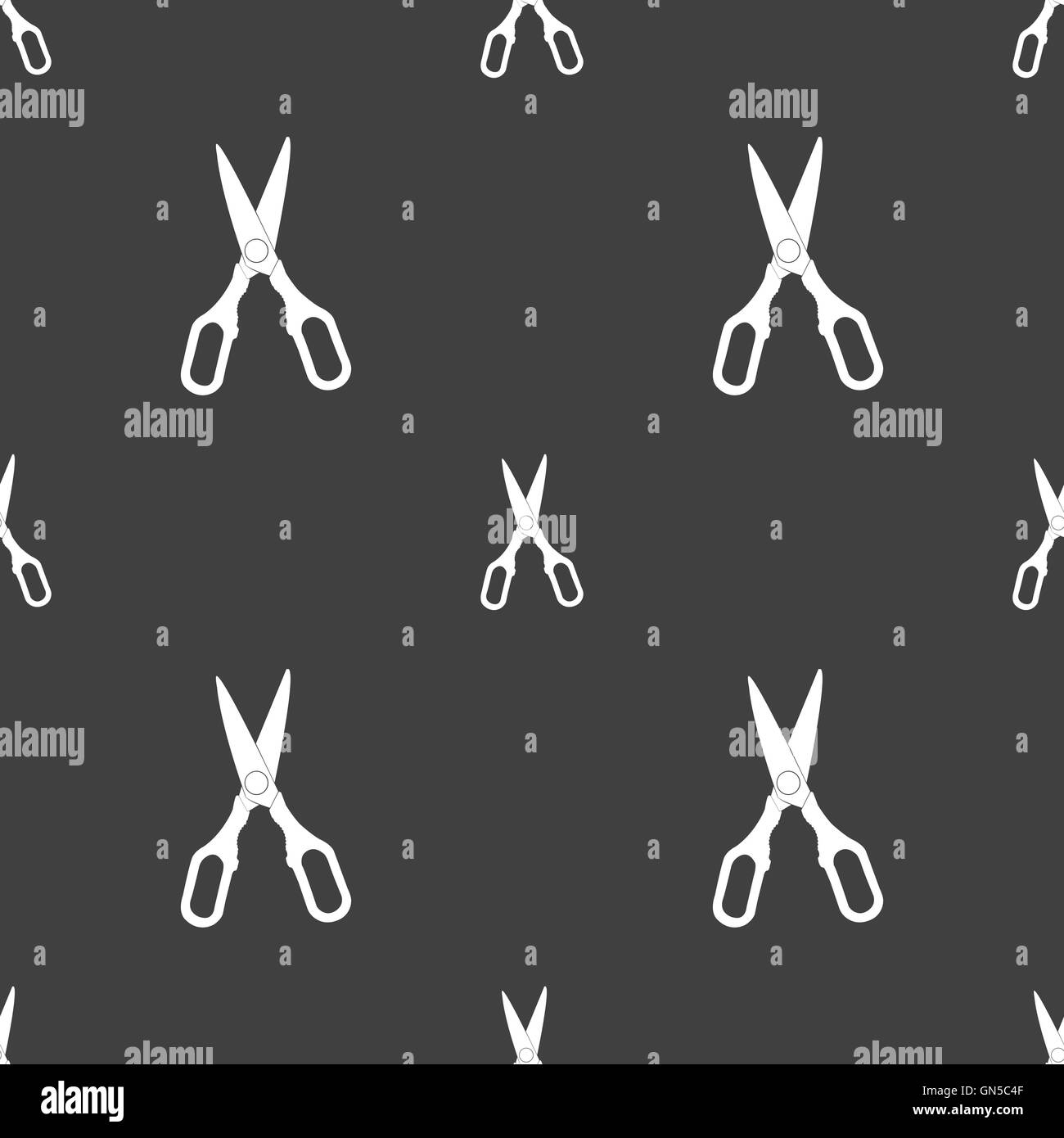 Icona delle forbici segno. Seamless pattern su uno sfondo grigio. Vettore Illustrazione Vettoriale