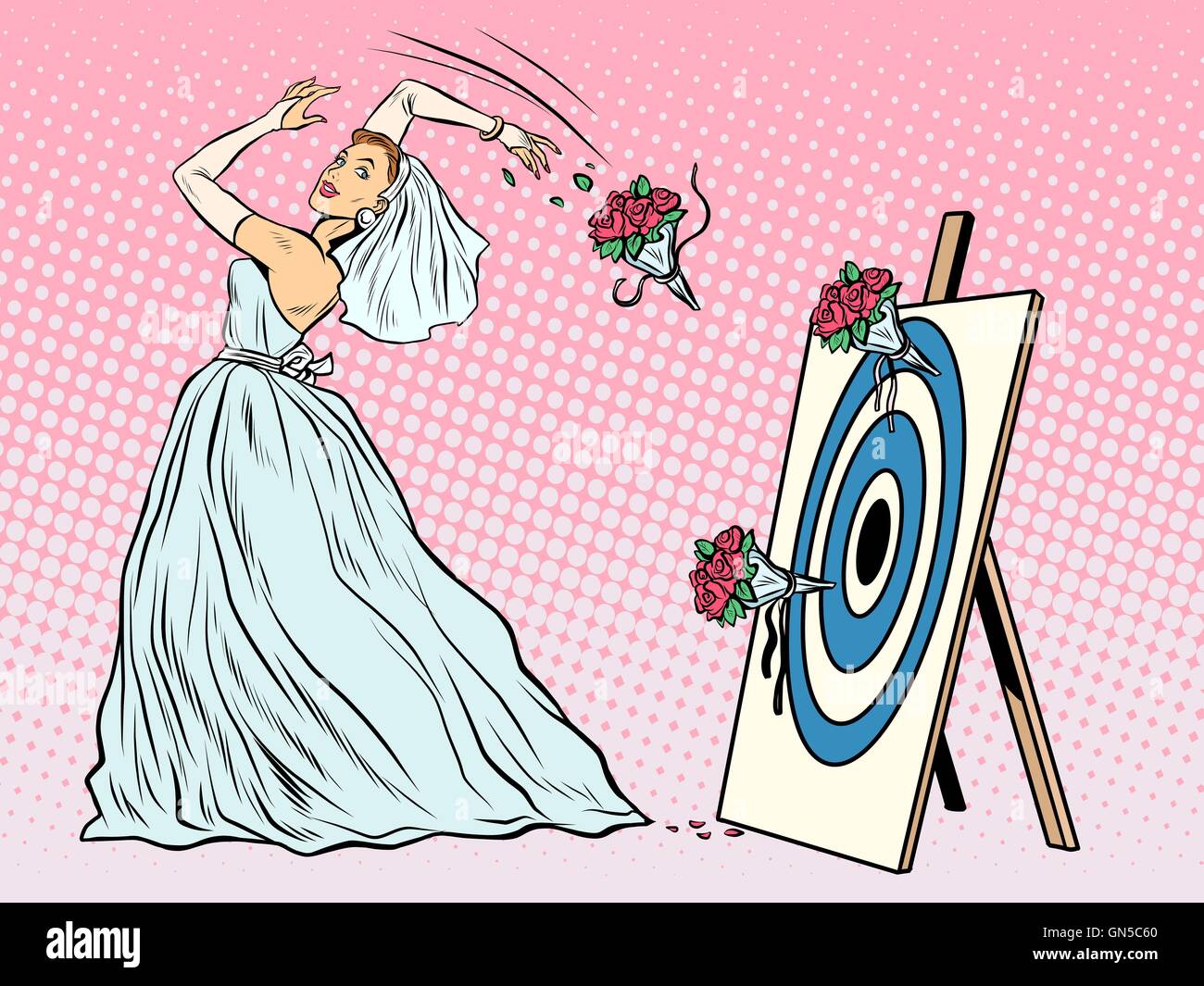Il bouquet della sposa fiore ragazza getta sul target Illustrazione Vettoriale