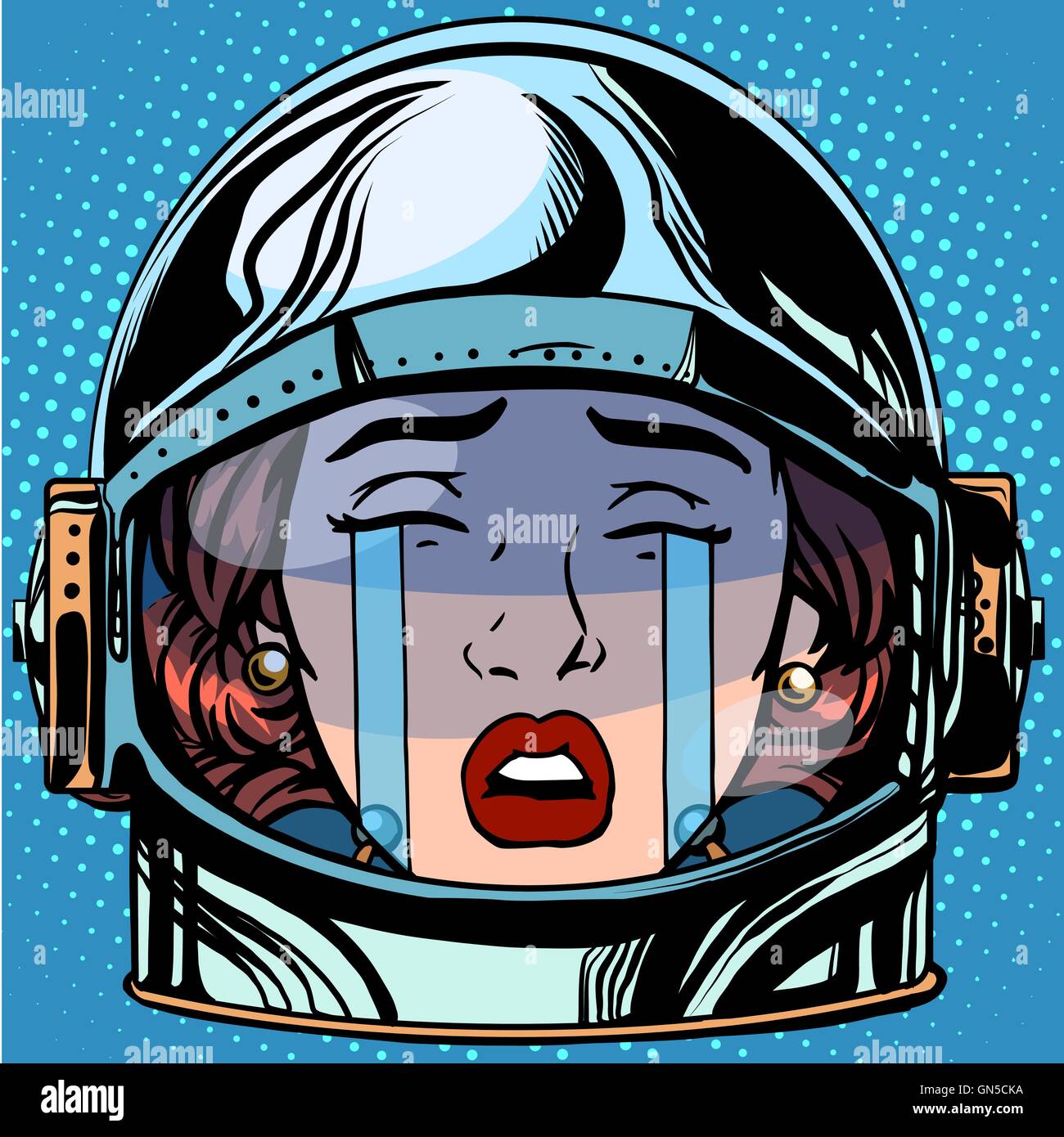 Emoticon grido faccia Emoji donna astronauta retrò Illustrazione Vettoriale