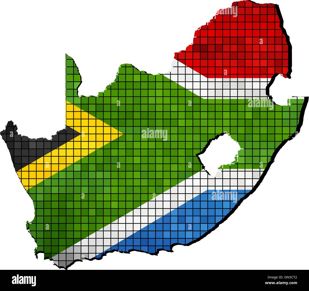 Sud Africa mappa con bandiera all'interno Illustrazione Vettoriale