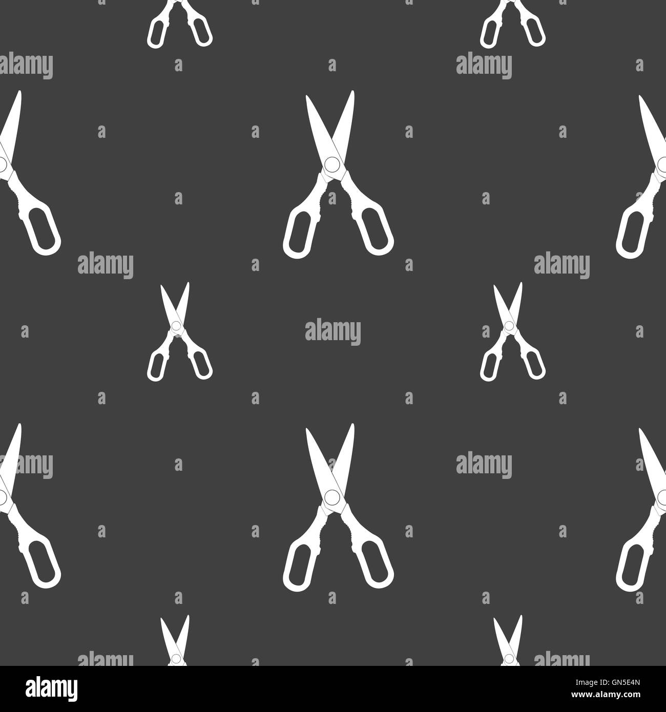 Icona delle forbici segno. Seamless pattern su uno sfondo grigio. Vettore Illustrazione Vettoriale