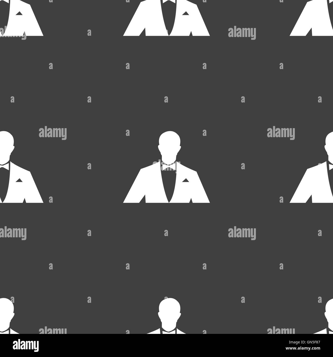 Silhouette di uomo in business suit icona segno. Seamless pattern su uno sfondo grigio. Vettore Illustrazione Vettoriale