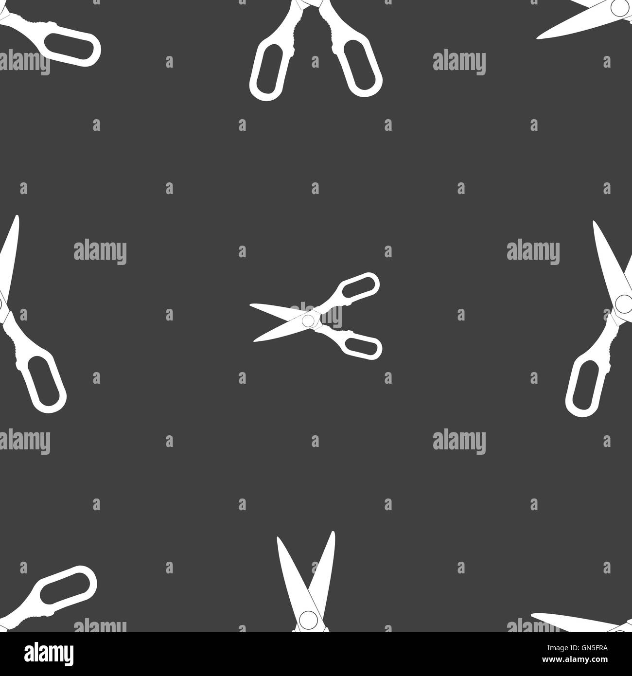 Icona delle forbici segno. Seamless pattern su uno sfondo grigio. Vettore Illustrazione Vettoriale