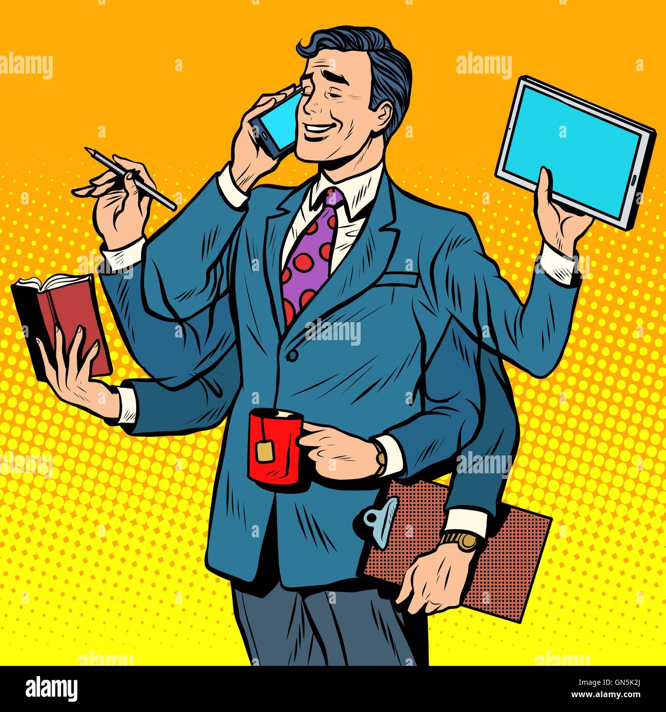 Business imprenditore di successo il multitasking Illustrazione Vettoriale
