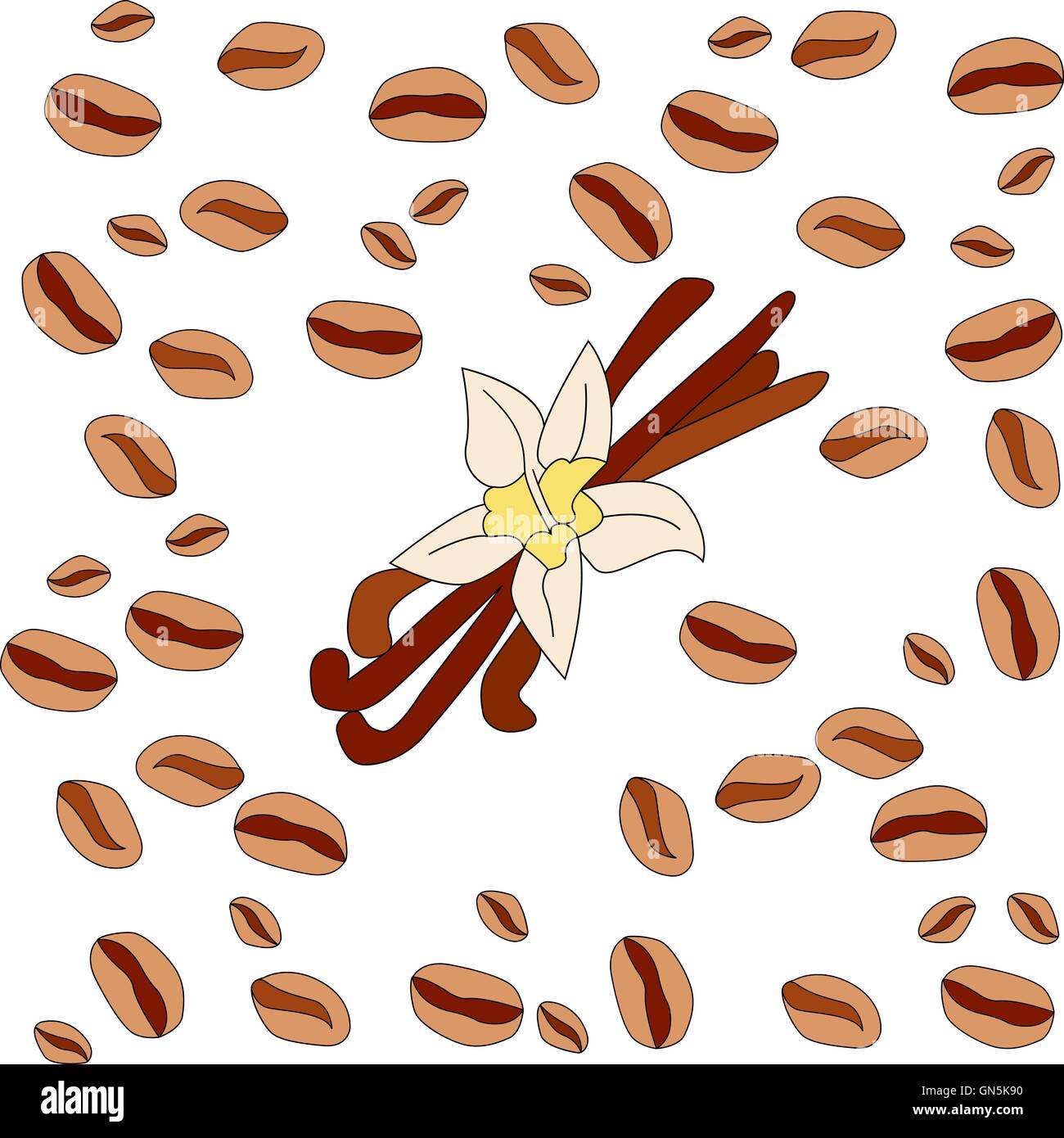 Disegno vettoriale - i chicchi di caffè e vaniglia Illustrazione Vettoriale
