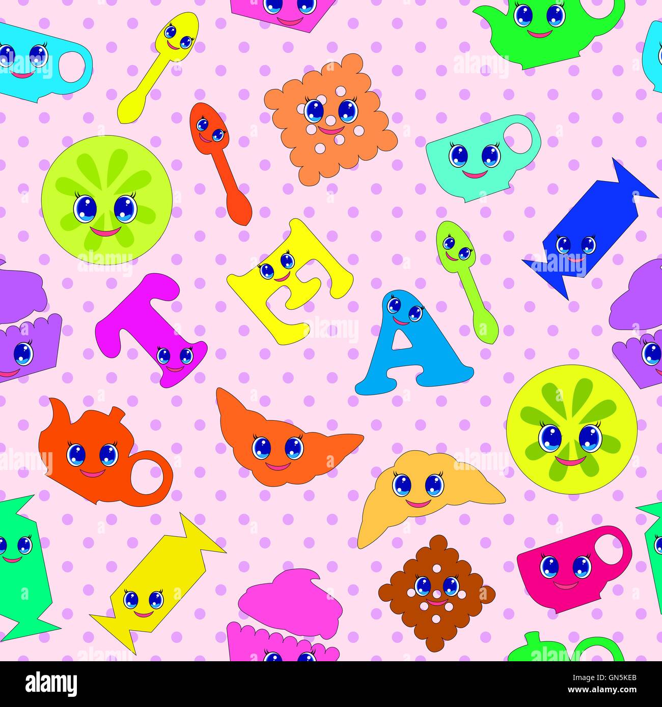 Kawaii stile cartoon. Ora del tè. Illustrazione Vettoriale