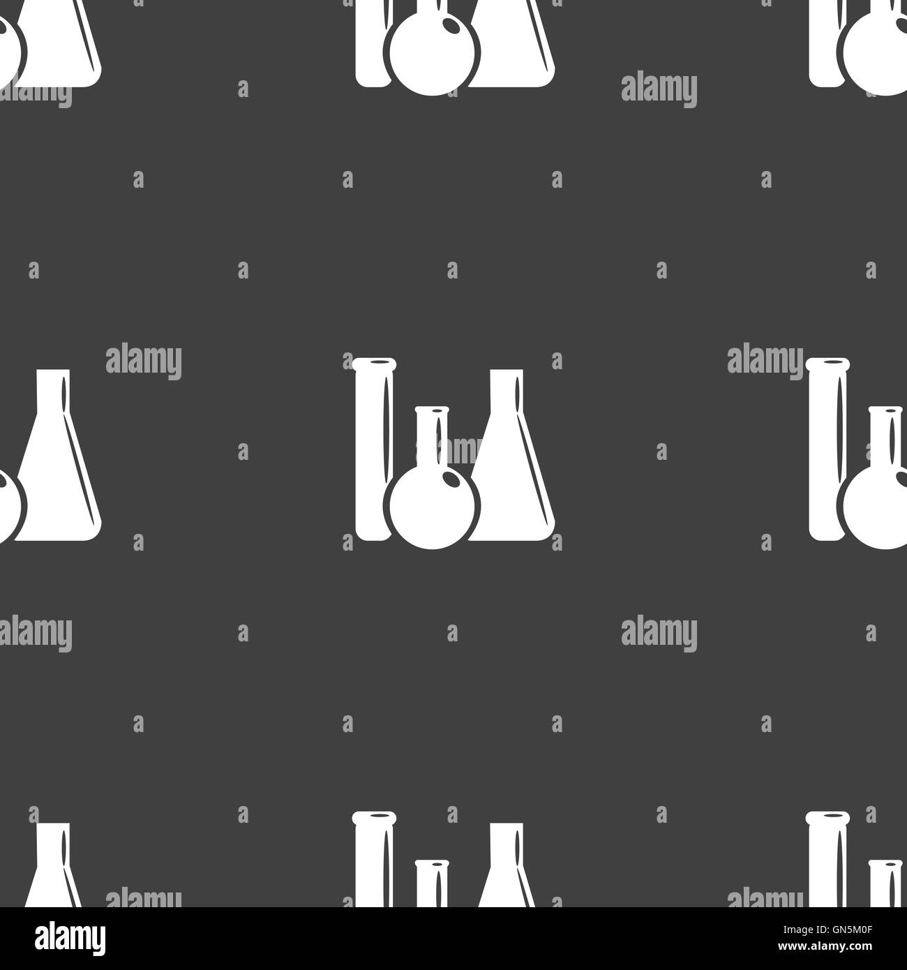 In vetro per laboratori di chimica, icona segno. Seamless pattern su uno sfondo grigio. Vettore Illustrazione Vettoriale