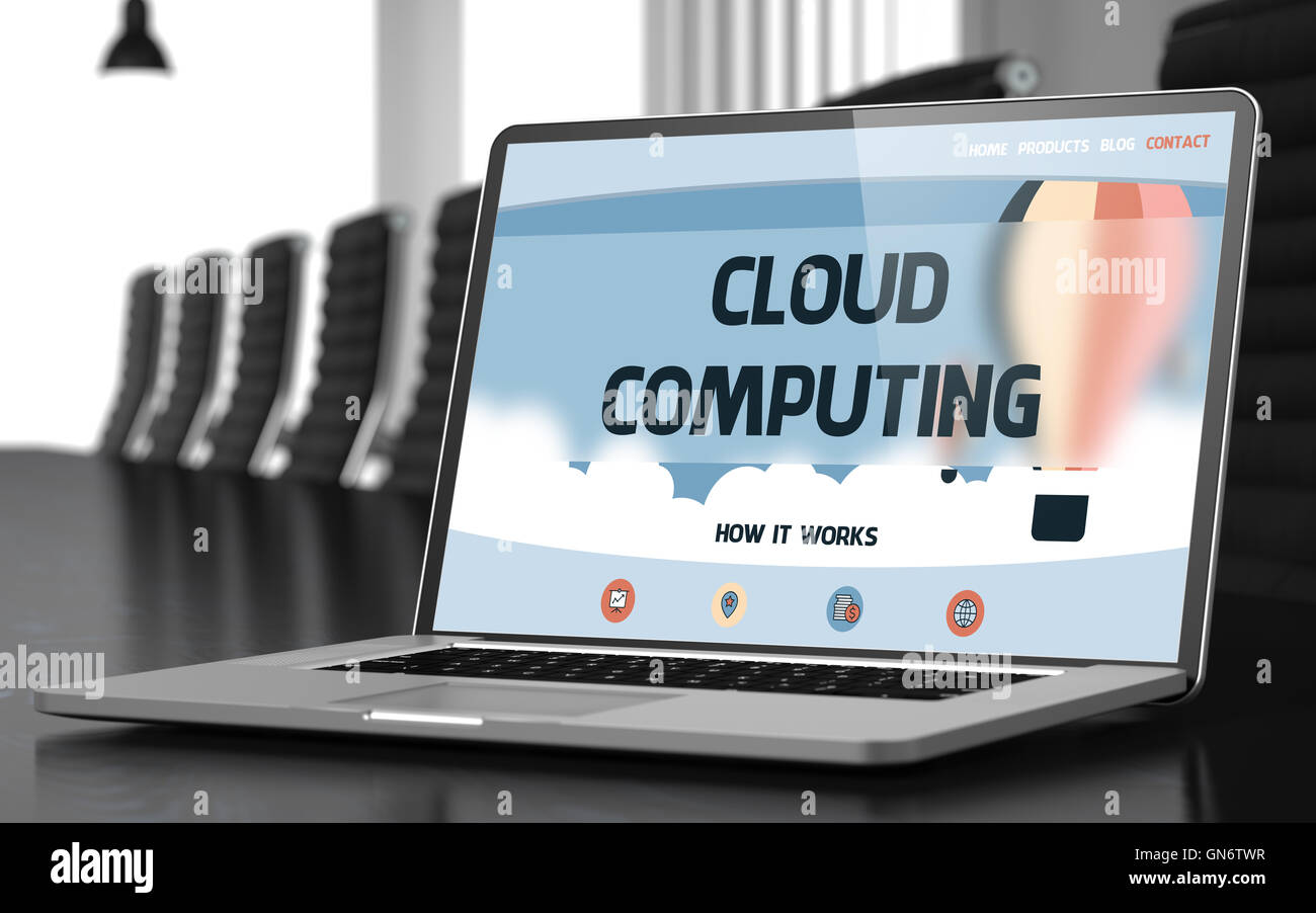 Il Cloud Computing su laptop in sala riunioni. Il rendering 3D. Foto Stock