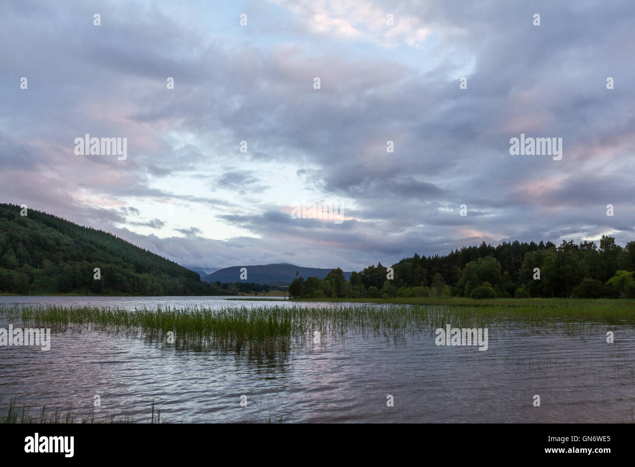 Loch Pityoulish, Scozia al tramonto Foto Stock