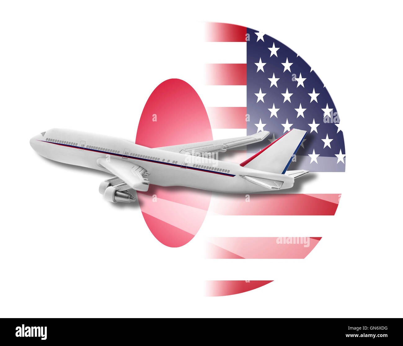 Piano sullo sfondo le bandiere di Stati Uniti e Giappone. Foto Stock