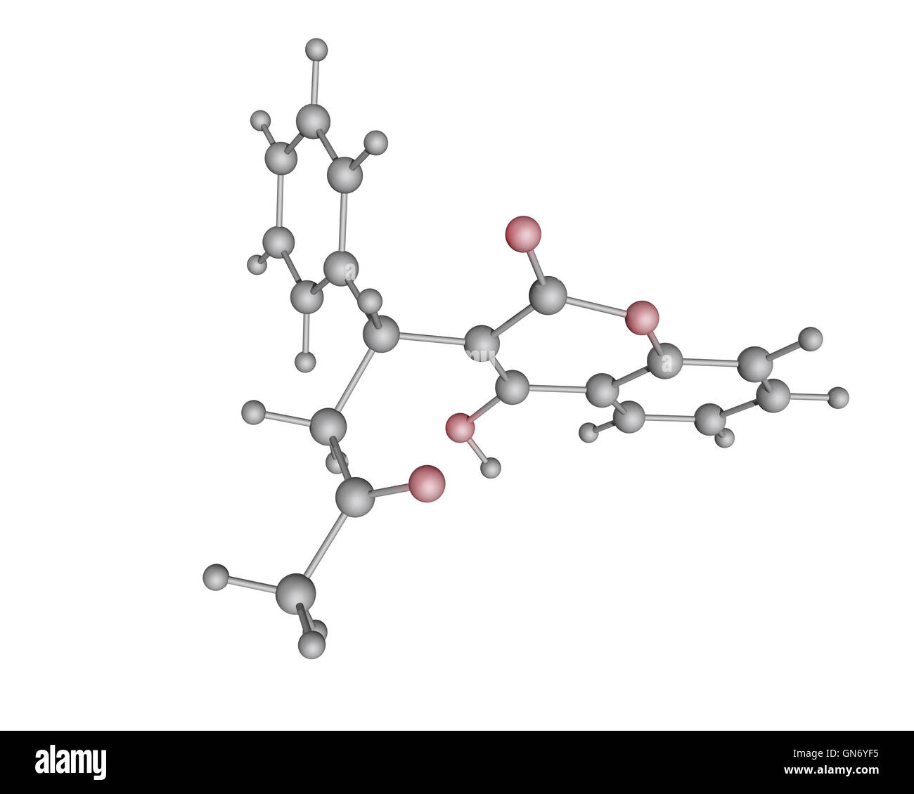 3D illustrazione di un Coumadin warfarin / molecola, un diluente del sangue. Foto Stock