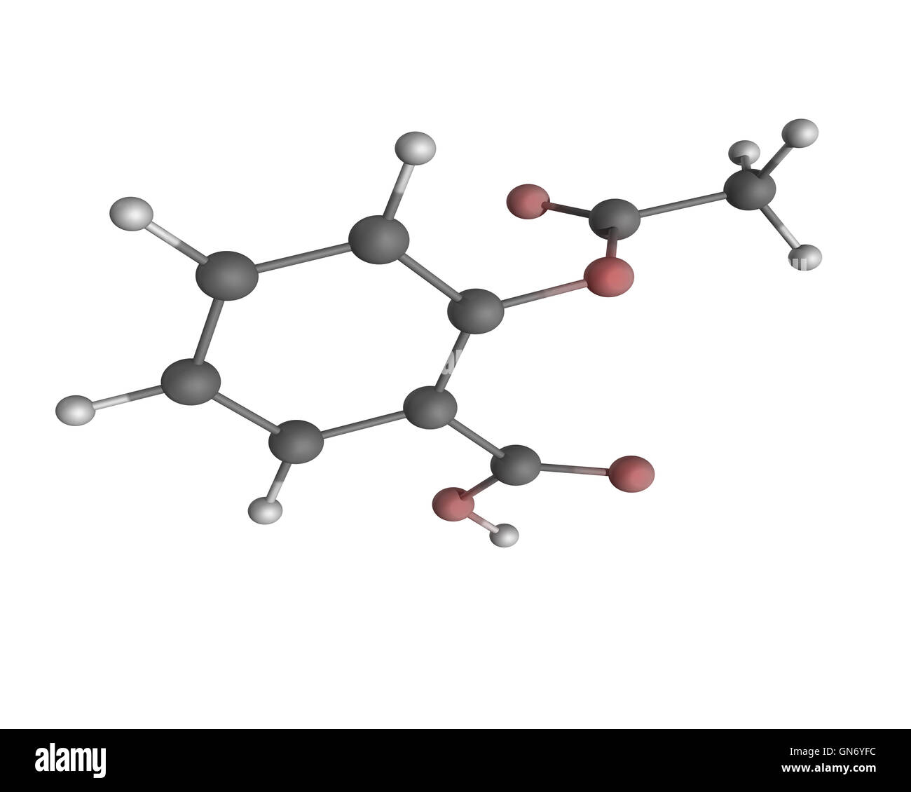 3D illustrazione della molecola di aspirina, noto anche come acido acetilsalicilico (ASA). Foto Stock