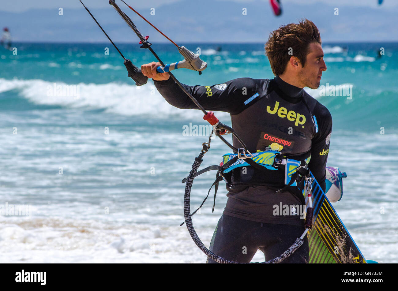 Il kite surf Tarifa Andalusia Foto Stock