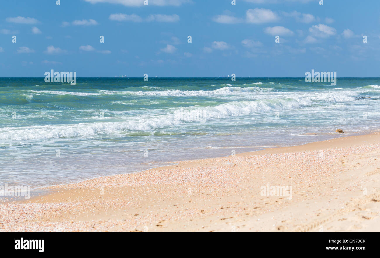 Mare blu paesaggio, onda viaggiante con schiuma Foto Stock