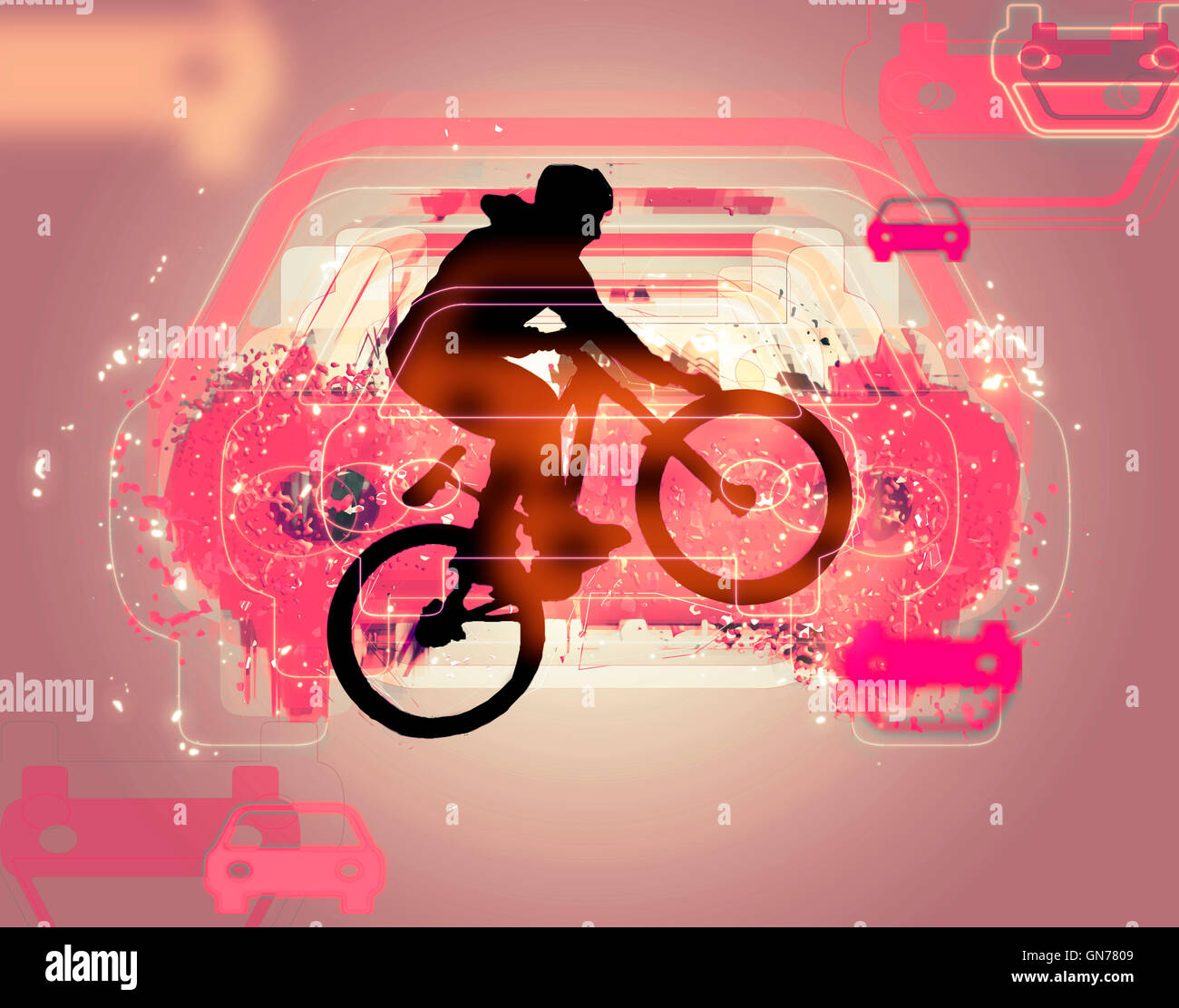 Migliorate digitalmente immagine di una bicicletta stunt Foto Stock