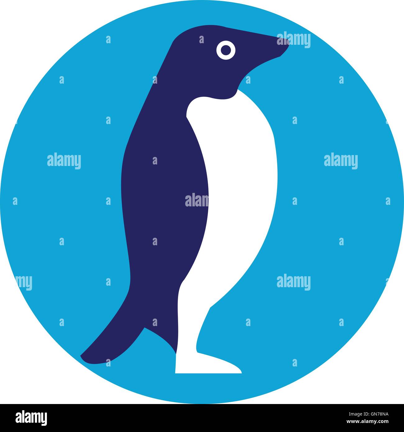 Illustrazione di un Adelie penguin o Pygoscelis adeliae, una specie di pinguino comuni lungo tutta la costa dell'Antartico visto dal lato impostato all'interno del cerchio fatto in stile retrò. Illustrazione Vettoriale