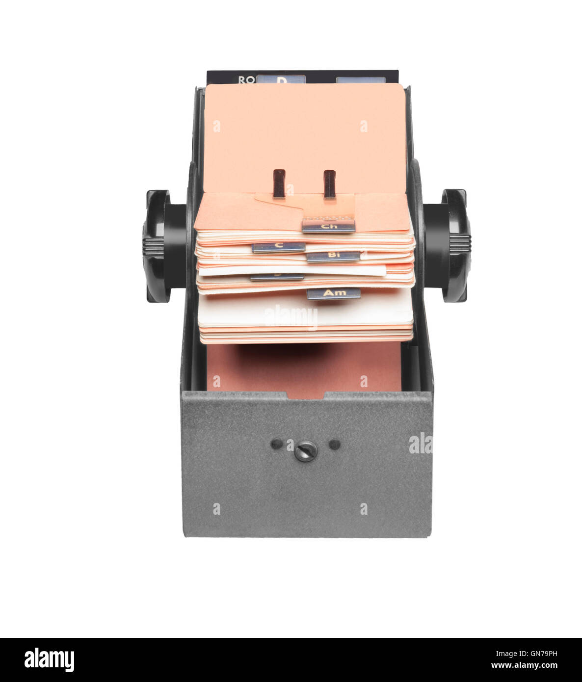 A metà secolo schedario Rolodex file anteriore aperto Foto Stock