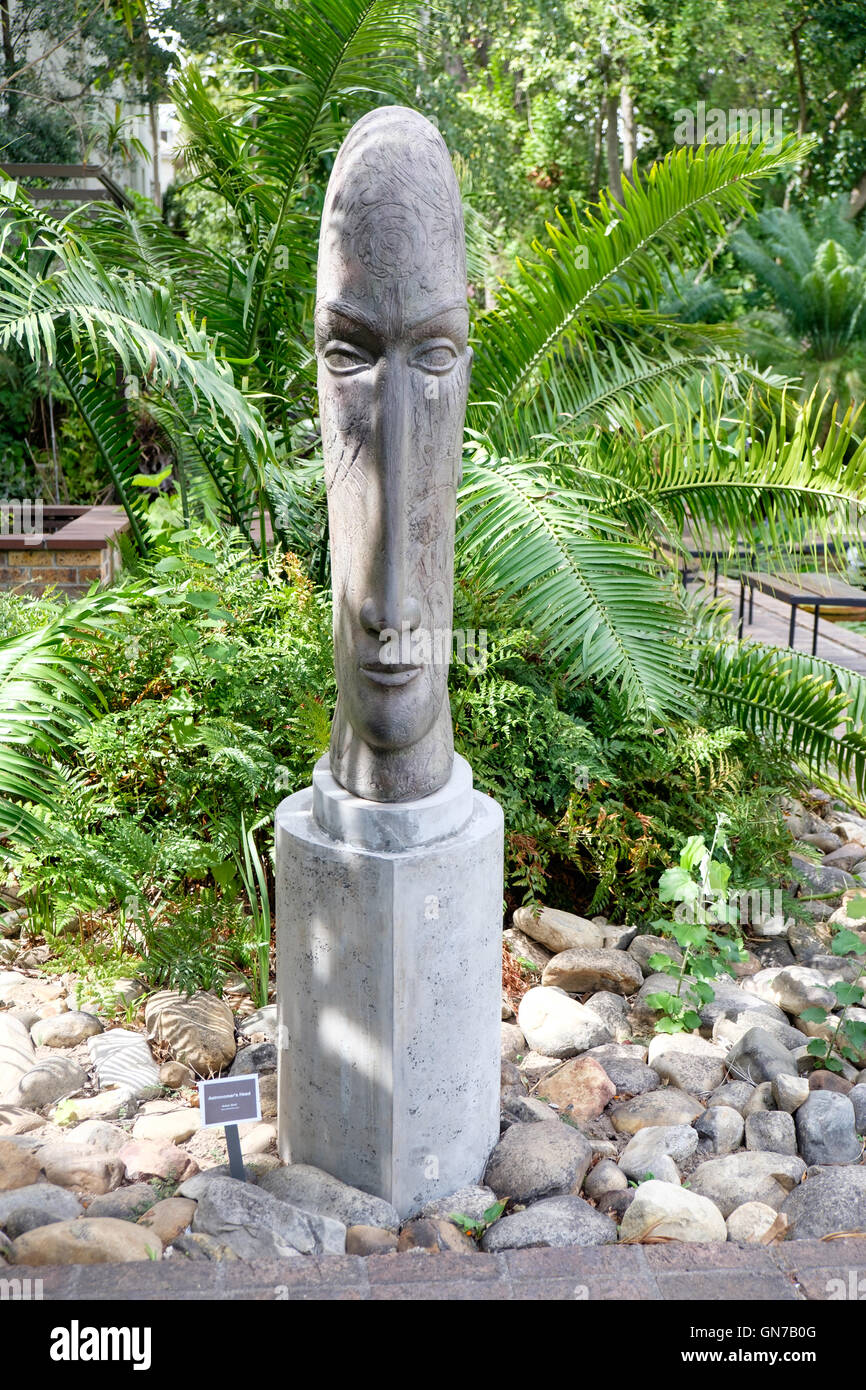 Astronomo Testa della scultura in pietra da Anton Smit, Stellenbosch University il giardino botanico, Sud Africa Foto Stock