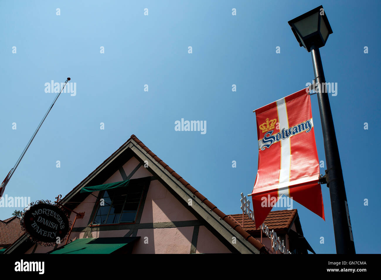 Lampione segno, Solvang, California, Stati Uniti d'America Foto Stock