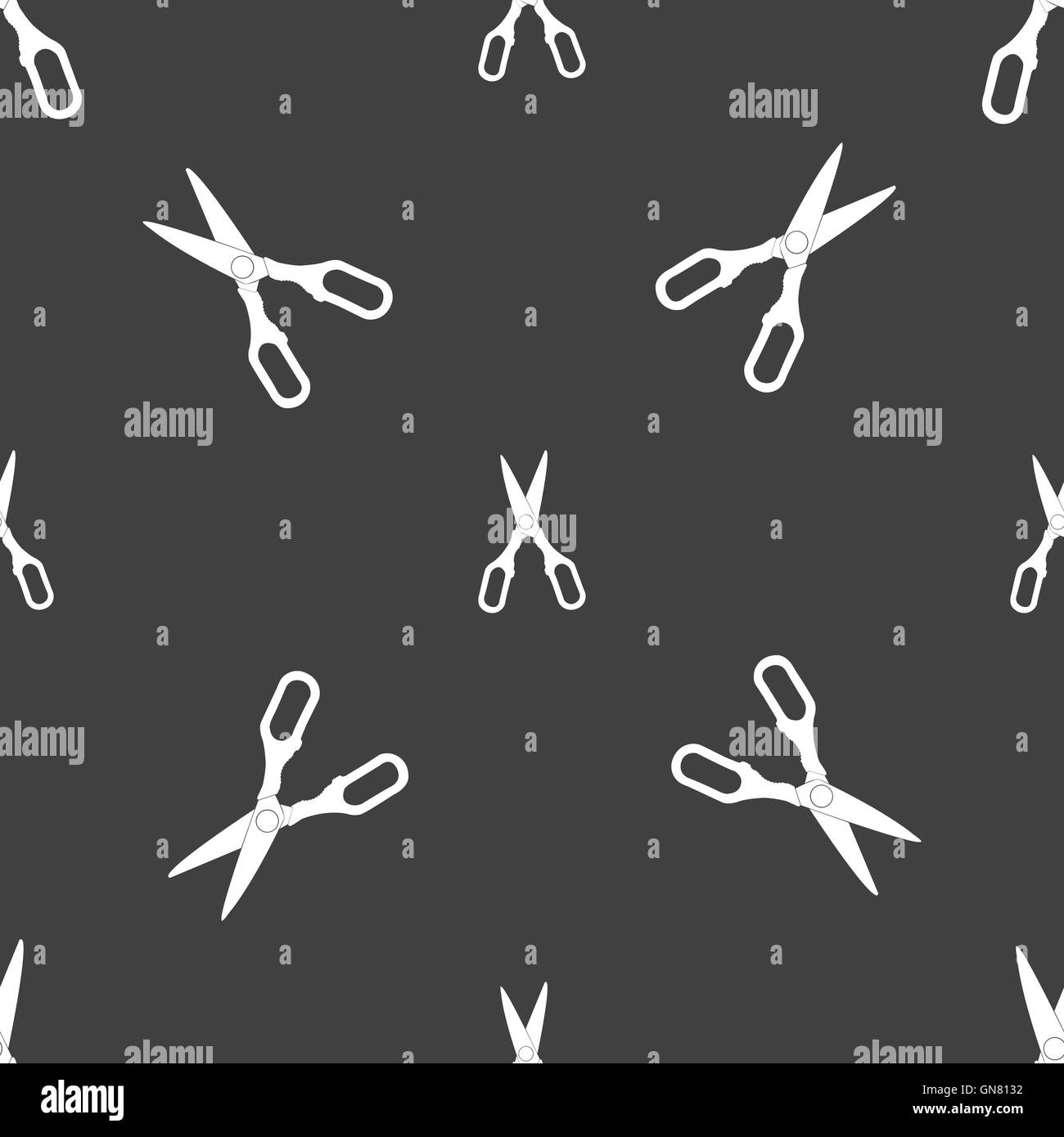 Icona delle forbici segno. Seamless pattern su uno sfondo grigio. Vettore Illustrazione Vettoriale