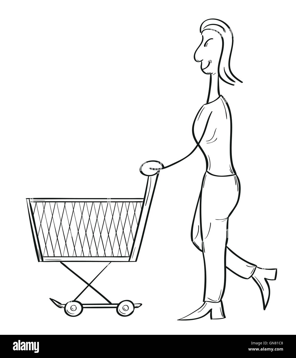Donna con emptysupermarket carrello Illustrazione Vettoriale