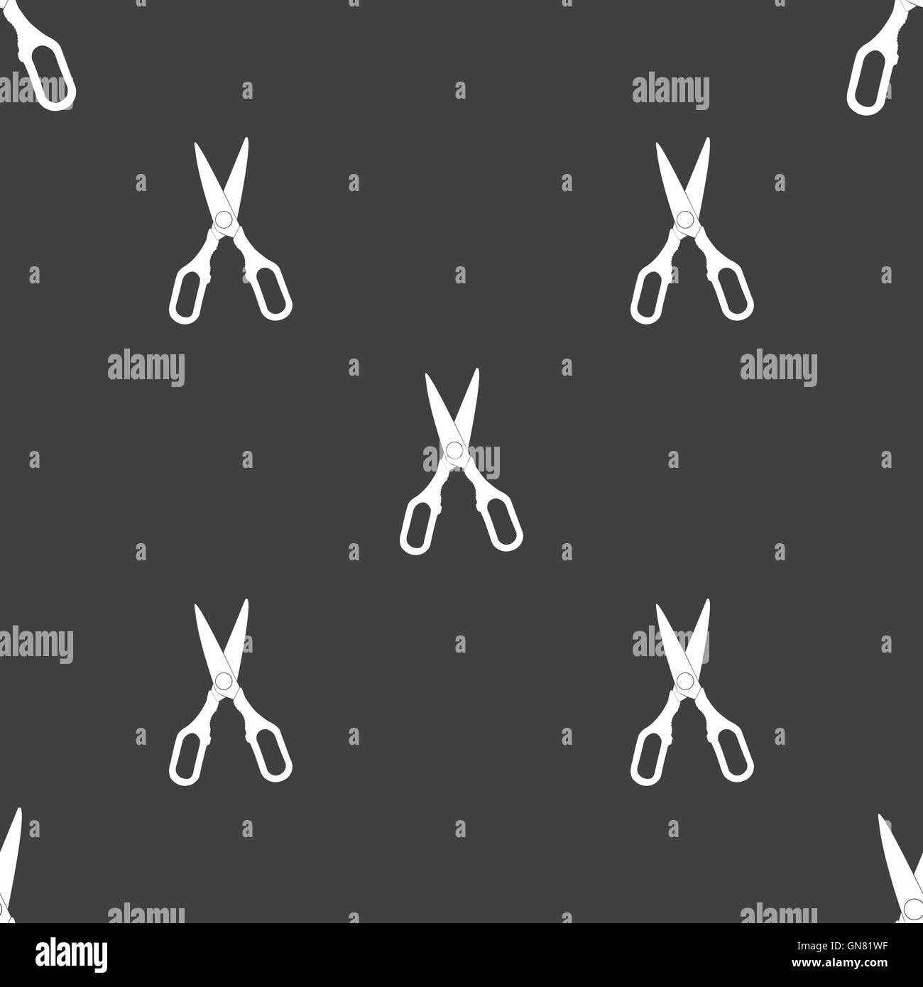 Icona delle forbici segno. Seamless pattern su uno sfondo grigio. Vettore Illustrazione Vettoriale
